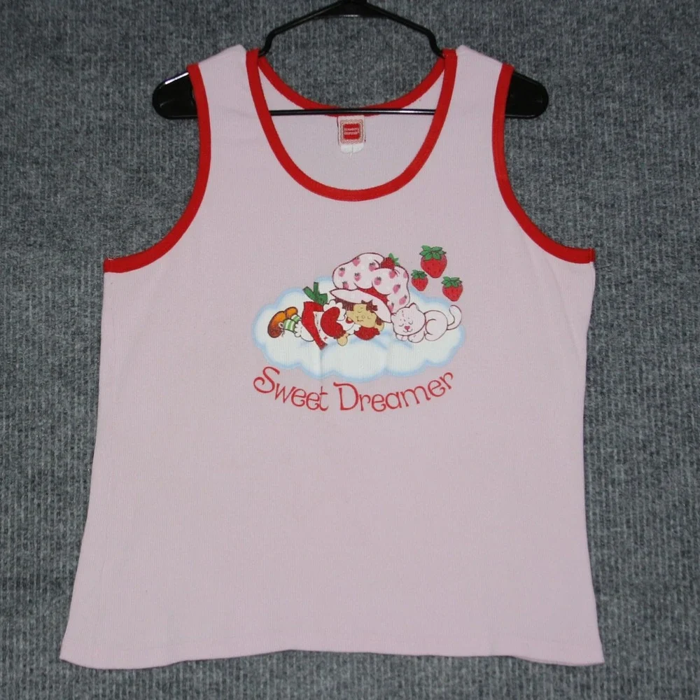 Vintage‎ Strawberry Shortcake Pink Ribbed Tank Top Sweet Dreamer Women's Size M